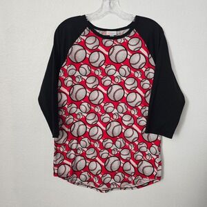 Lularoe Randy Baseball Themed‎ 3/4 Sleeve Shirt Women's Size Large